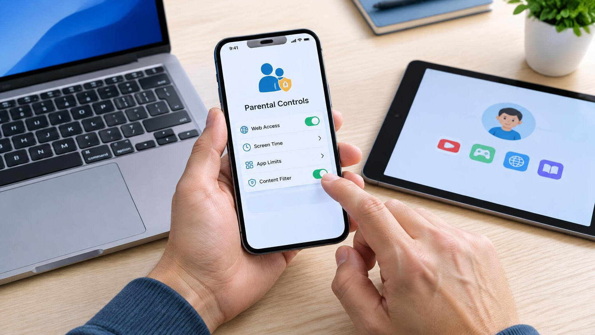 Hands configuring parental control settings on a smartphone
